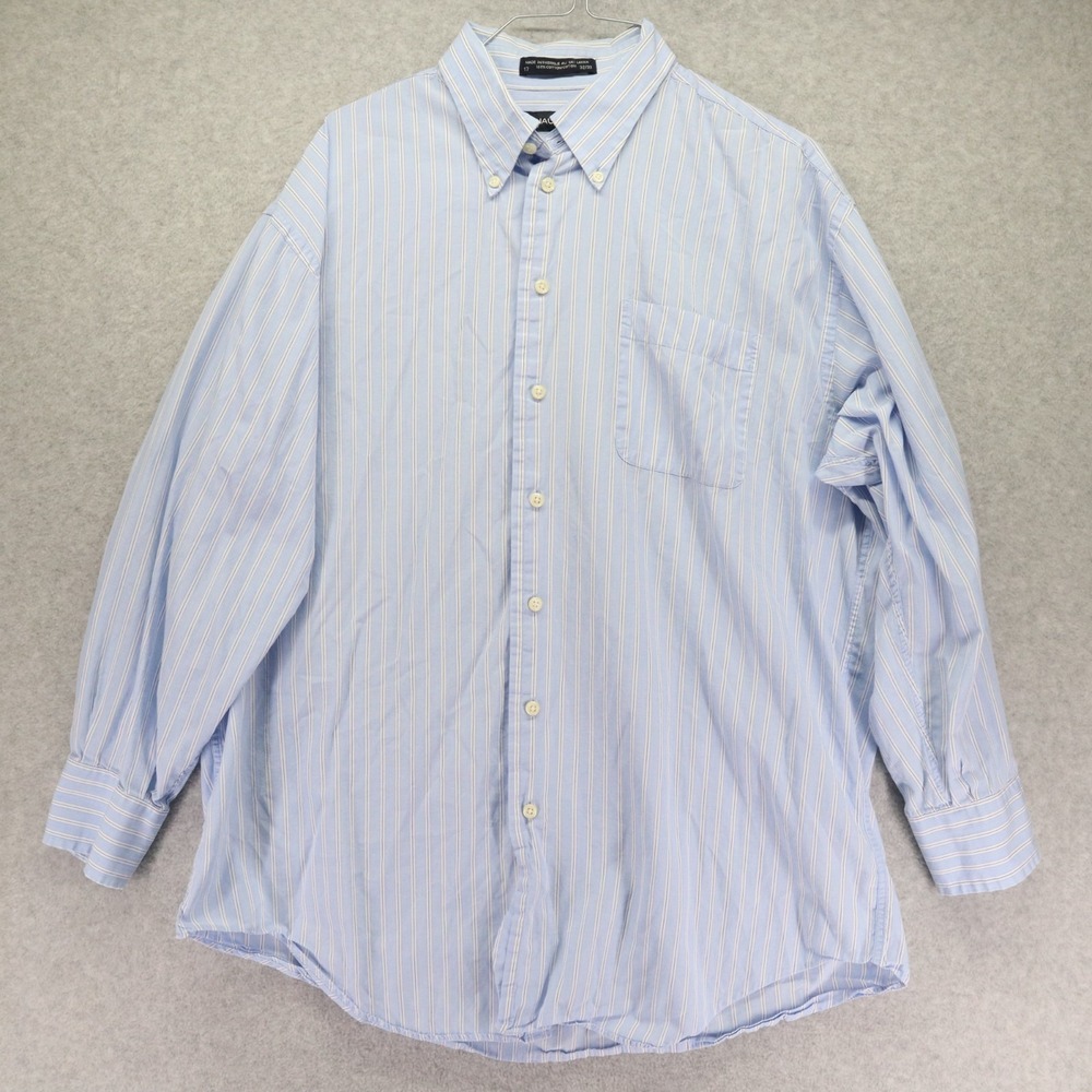 Nautica Shirt Mens 17 32/33 Casual‎ Pocket Button Up Blue Striped Long Sleeve